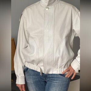 Vintage Bottega Veneta White Leather Bomber Jacket